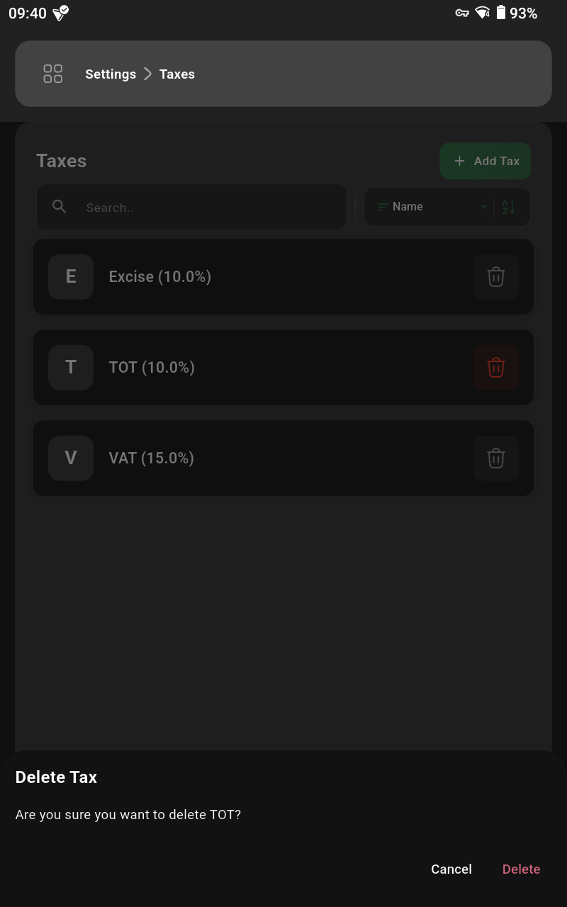 Delete tax confirmation